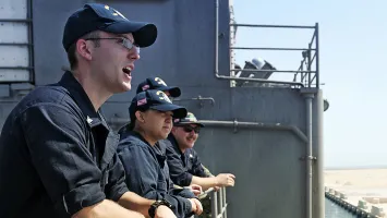 A group of Navy Reserve Sailors spend time together